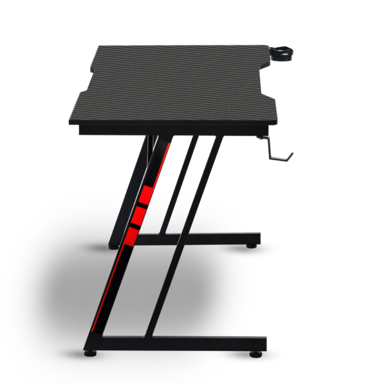 Black gaming desk with red accents, Napofix Zeti, 120x60cm, adjustable height.