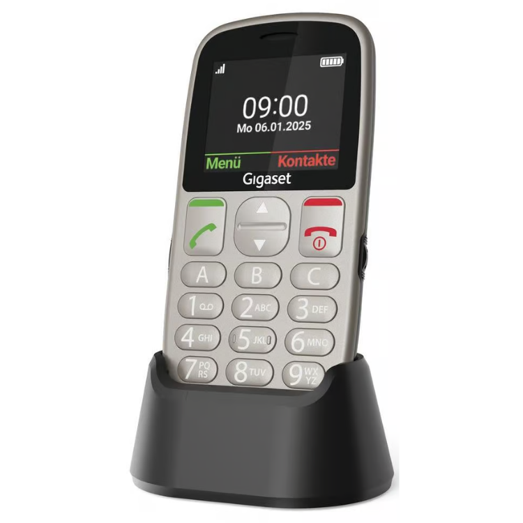 Telemóvel Gigaset GL395 prateado com teclas grandes e ecrã清晰.