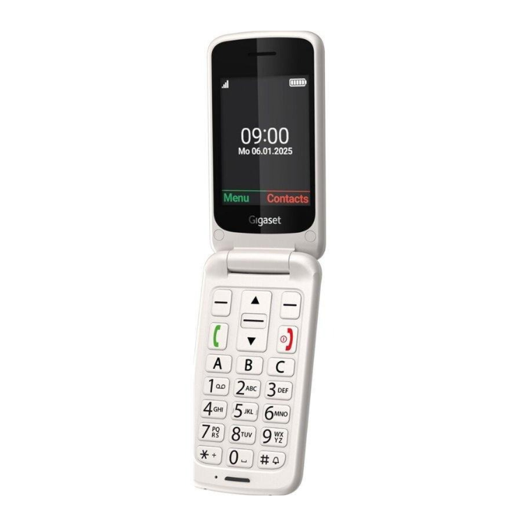 Telemóvel Senior Phone Gigaset GL595 Branco, com ecrã e teclado.