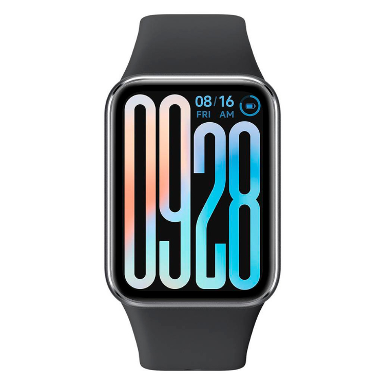 Smartband Xiaomi Smart Band 9 Pro preta com pulseira preta e mostrador digital colorido.