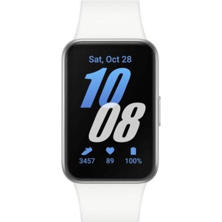 Smartband Samsung Galaxy Fit 3 R390 40mm com pulseira branca e ecrã preto a mostrar data e informações de atividade.