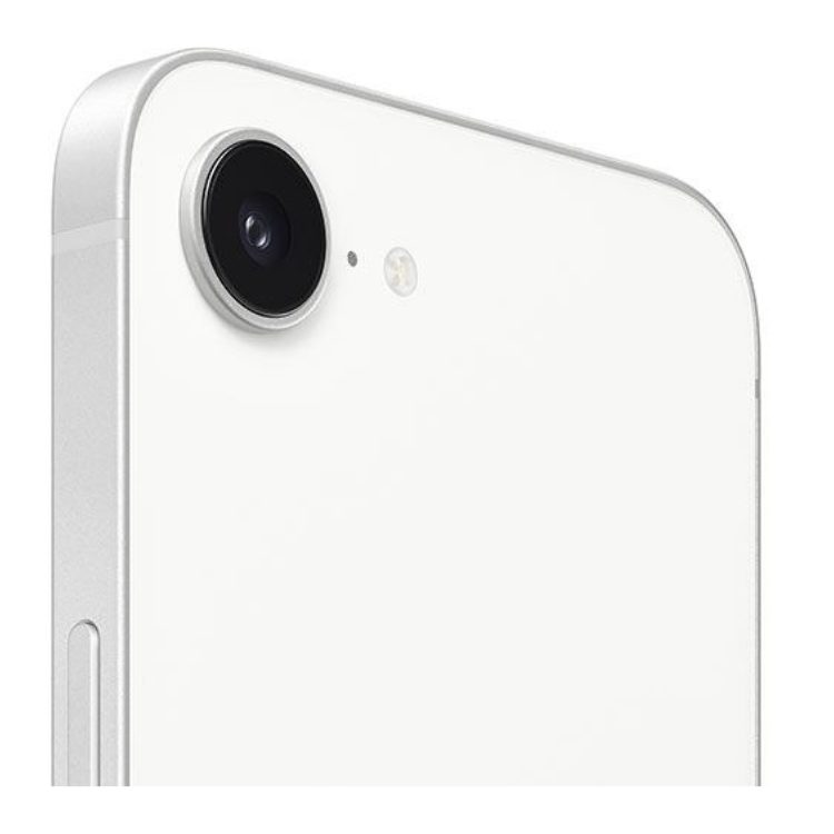 iPhone branco com câmera e flash na parte de trás.