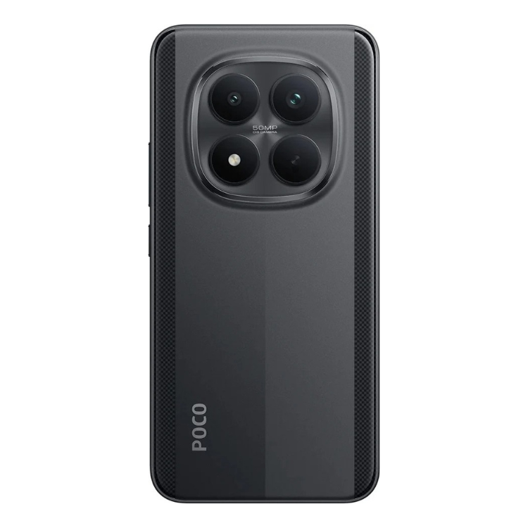 Smartphone Poco M8 Pro 5G preto com quatro câmeras e logotipo POCO na parte inferior.