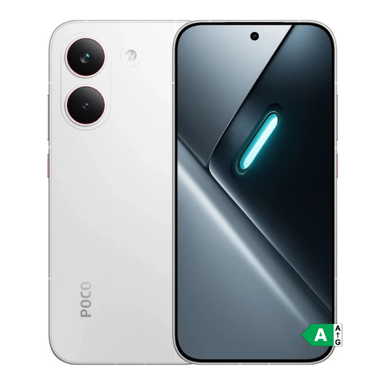 Smartphone POCO X8 Pro branco, 5G, câmaras duplas e ecrã AMOLED.