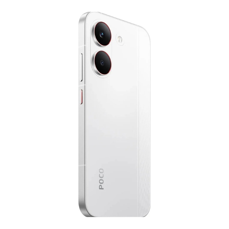 Poco X8 Pro 5G branco, lado de trás com duas câmaras.