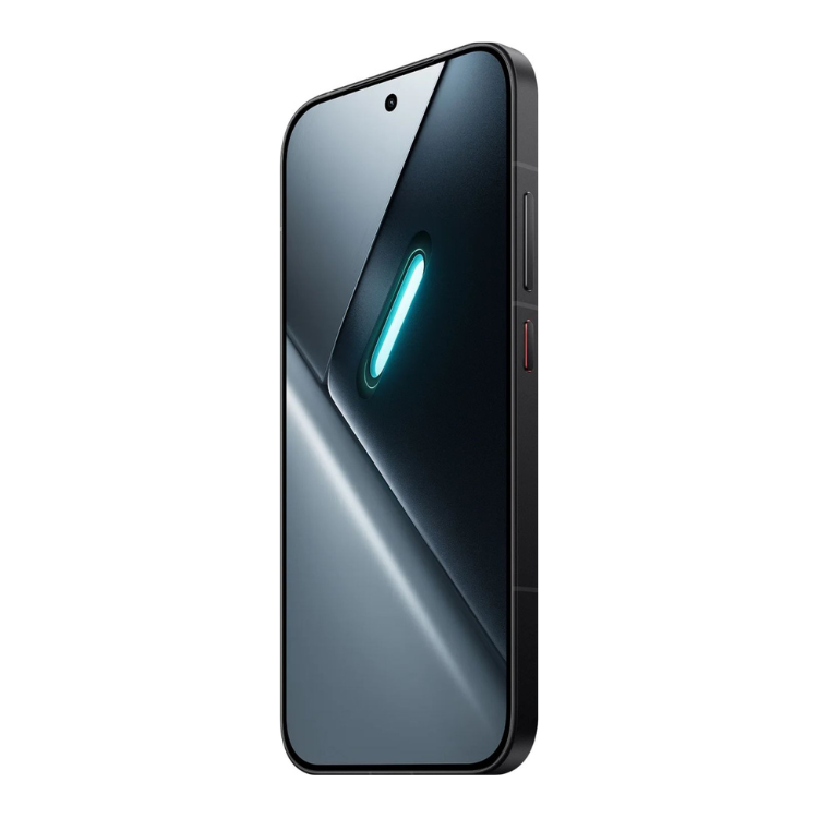 Smartphone Xiaomi Poco X8 Pro 5G preto, com ecrã ligado e luz azul acesa.