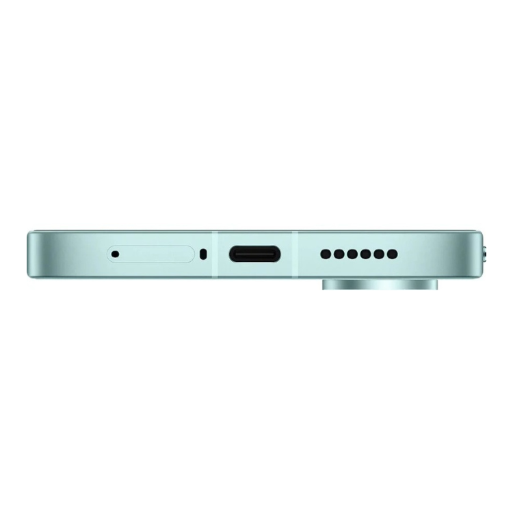 Smartphone Poco X8 Pro 5G, cor verde, lado direito com várias aberturas e entrada USB-C.
