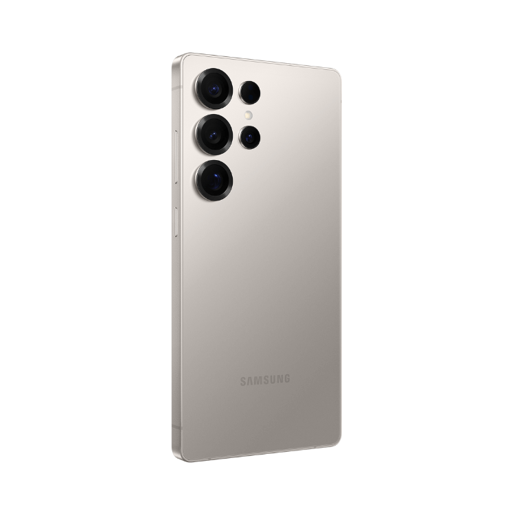 Samsung Galaxy S25 Ultra 5G, cinzento titânio, 4 câmeras traseiras, logotipo SAMSUNG