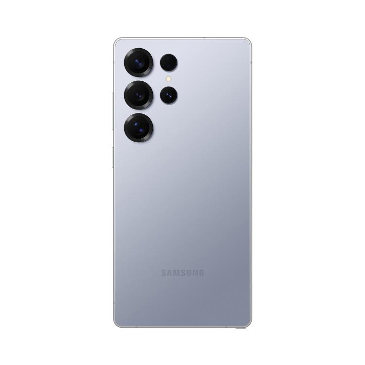 Samsung Galaxy S25 Ultra, costas do telemóvel na cor azul titânio com cinco câmaras.