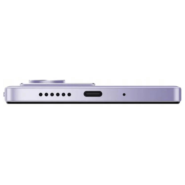 Smartphone Xiaomi Redmi 15 Roxo, 6GB/128GB, Dual Sim, vista lateral com detalhes de portas e câmera.
