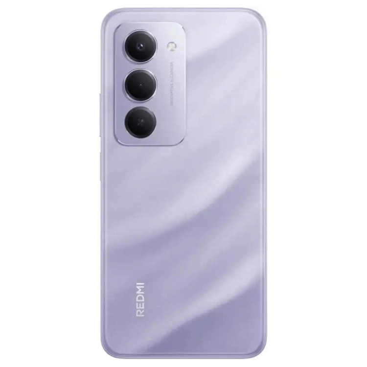 Smartphone Xiaomi Redmi 15 Roxo, 3 câmeras traseiras, logotipo Redmi na parte inferior.