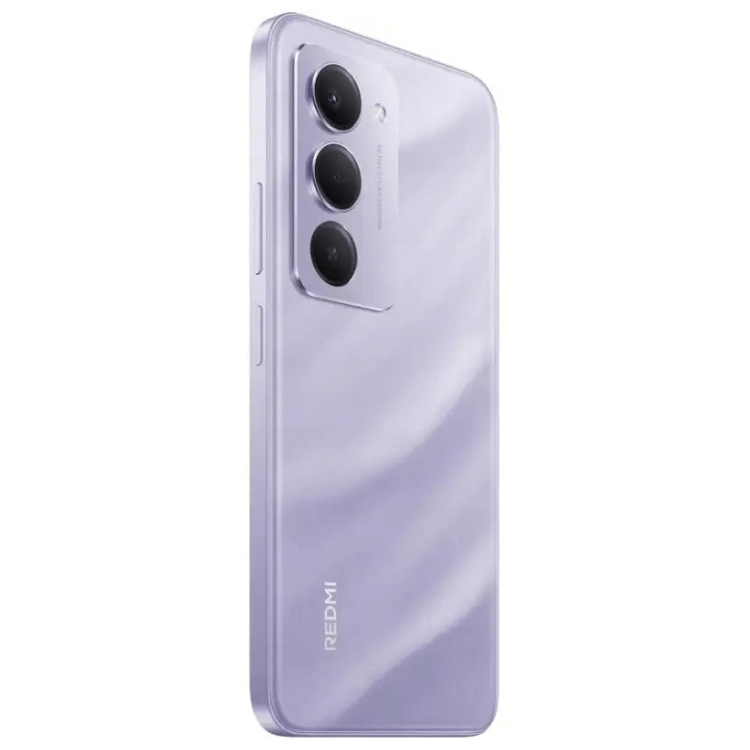 Smartphone Xiaomi Redmi 15 Roxo, 3 câmeras traseiras, logotipo Redmi na parte inferior.