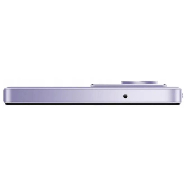 Smartphone Xiaomi Redmi 15 Roxo, lado direito, 6GB/128GB, Dual Sim, com câmera e detalhes em relevo.