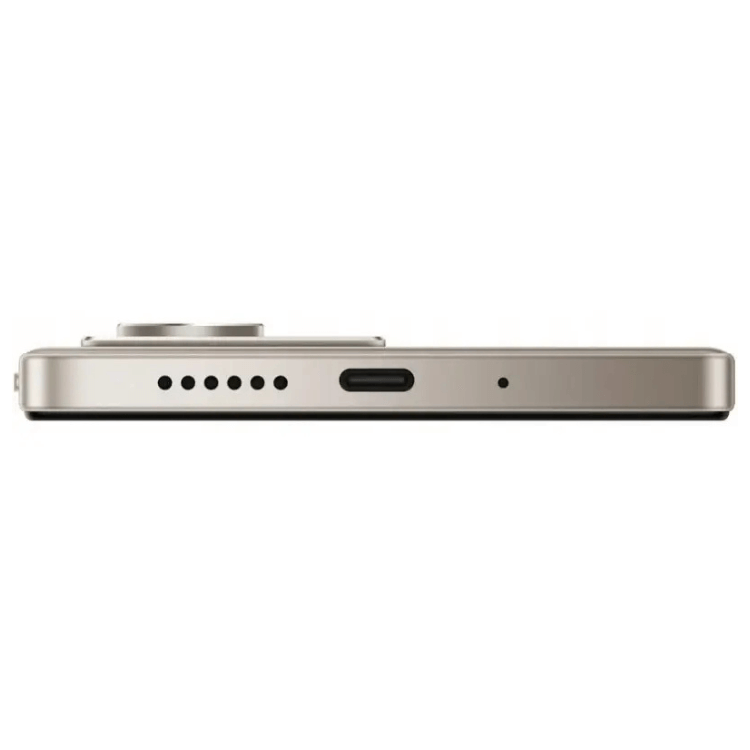 Smartphone Xiaomi Redmi 15 cinzento, lado direito com várias aberturas e entrada USB-C.