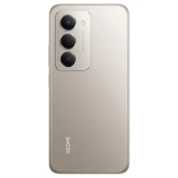 Smartphone Xiaomi Redmi, cor cinzento, três câmaras traseiras e logótipo Redmi na parte inferior.