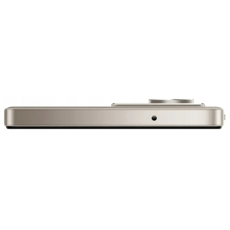 Smartphone Xiaomi Redmi 15 cinzento, lado direito com câmara e microfone.