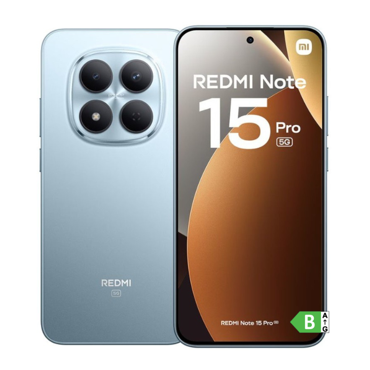 Smartphone Xiaomi Redmi Note 15 Pro 5G, 12GB/512GB, Dual Sim, azul, com quatro câmeras traseiras e ecrã colorido.