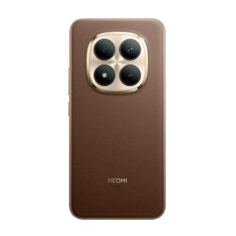 Smartphone Xiaomi Redmi Note 15 Pro+ 5G castanho, 4 câmaras, logotipo Redmi na parte inferior.