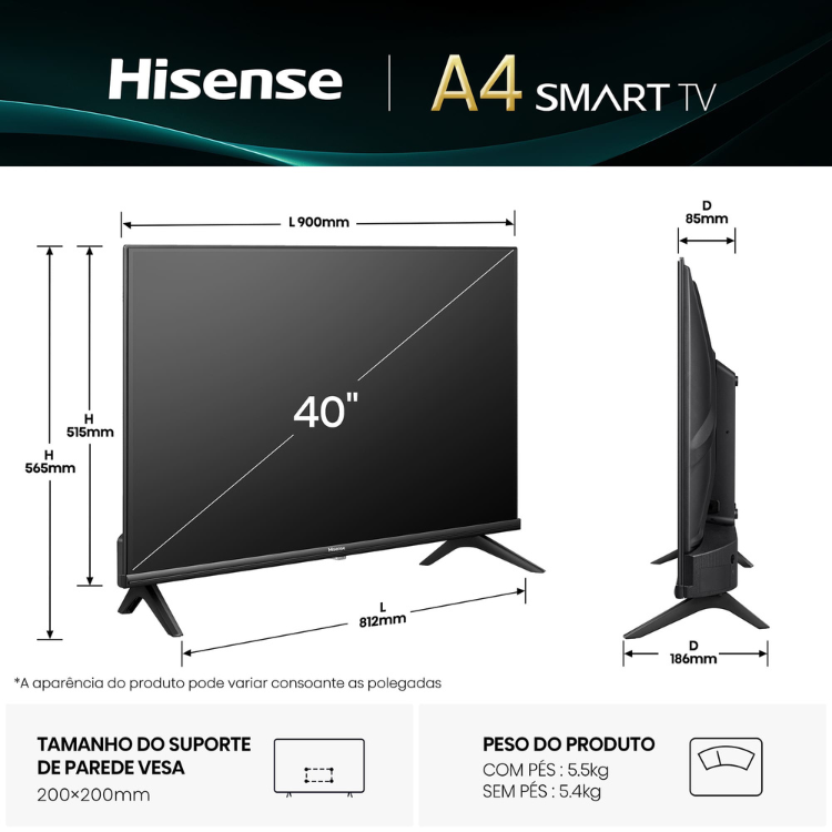 Televisão Hisense A4Q Smart TV LED FHD 40"