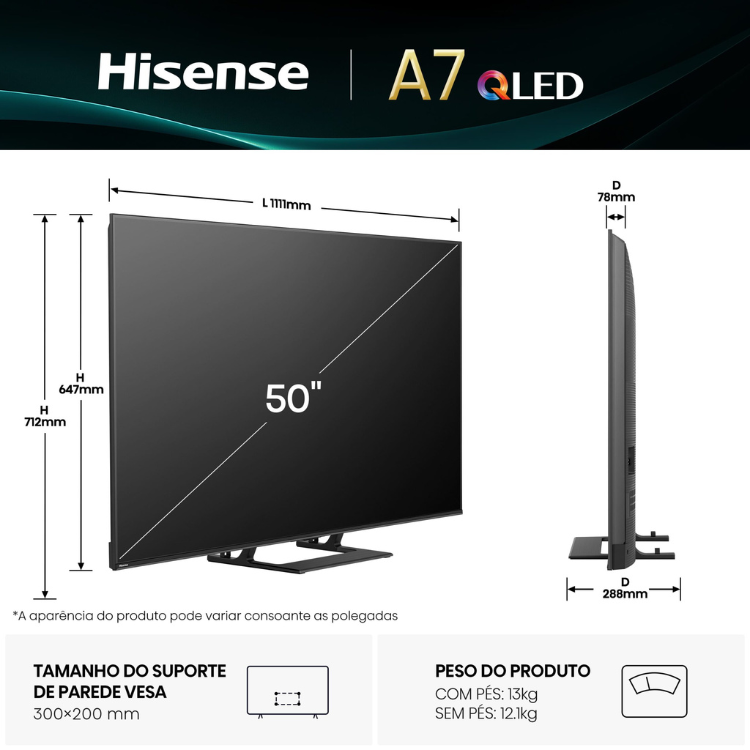 Hisense A7Q (2025) Smart TV 4K QLED 50 Zoll