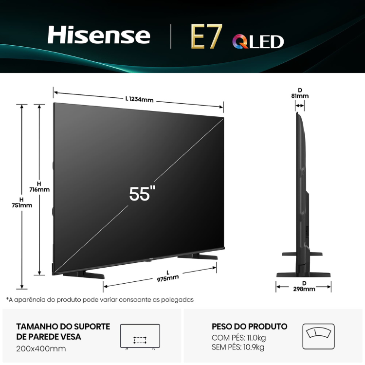 Televisão Hisense E7Q (2025) Smart TV 4K QLED 55"