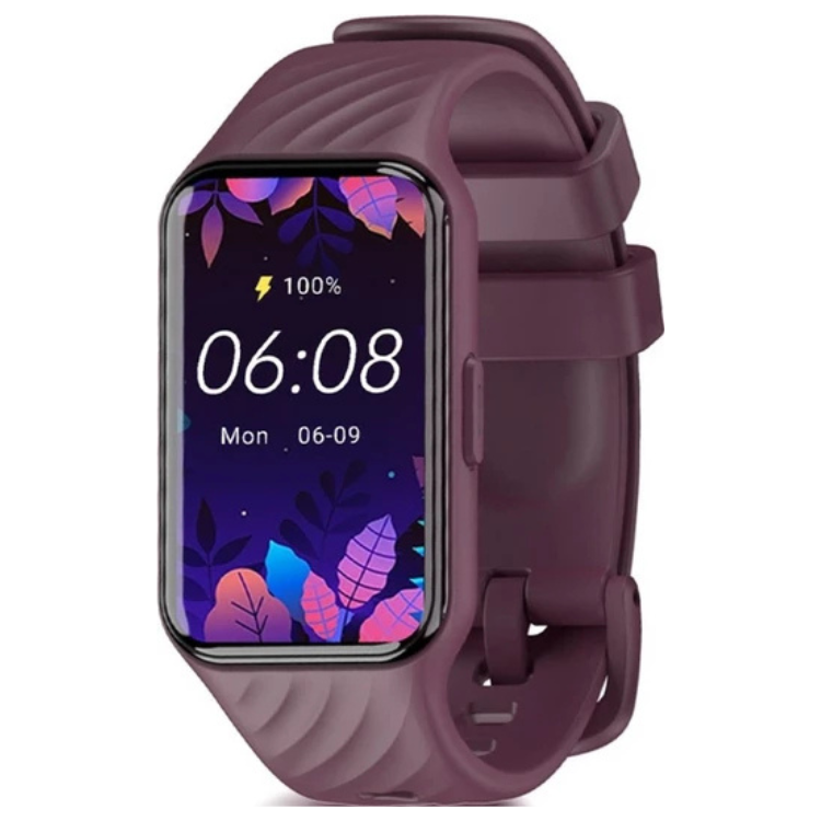 Smartwatch Blackview Watch R10 roxo com pulseira de borracha e ecrã digital.