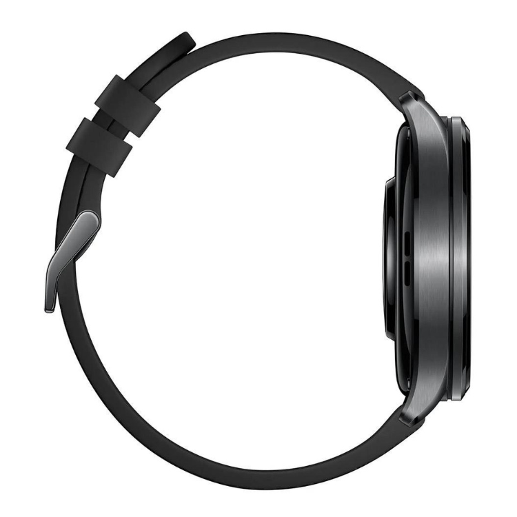 Smartwatch Xiaomi Watch 5 preto com pulseira de borracha.