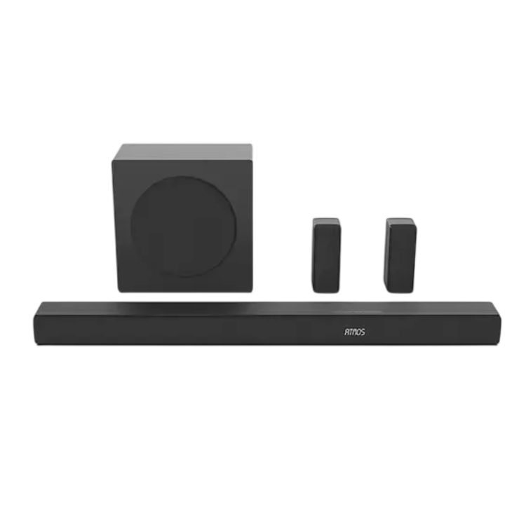 Hisense AX5100Q 5.1 soundbar system with subwoofer and rear speakers, black.