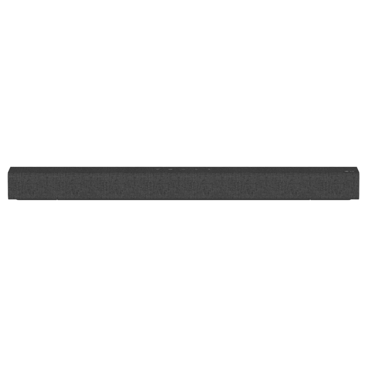 LG SP2 100W soundbar, black, fabric-covered, 2.1 channels.