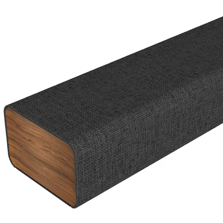 LG SP2 100W soundbar, black fabric wrapped with wooden side panel, 2.1 channels.