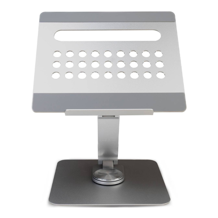 Ewent aluminium laptop stand with 360° rotation and hub, silver.