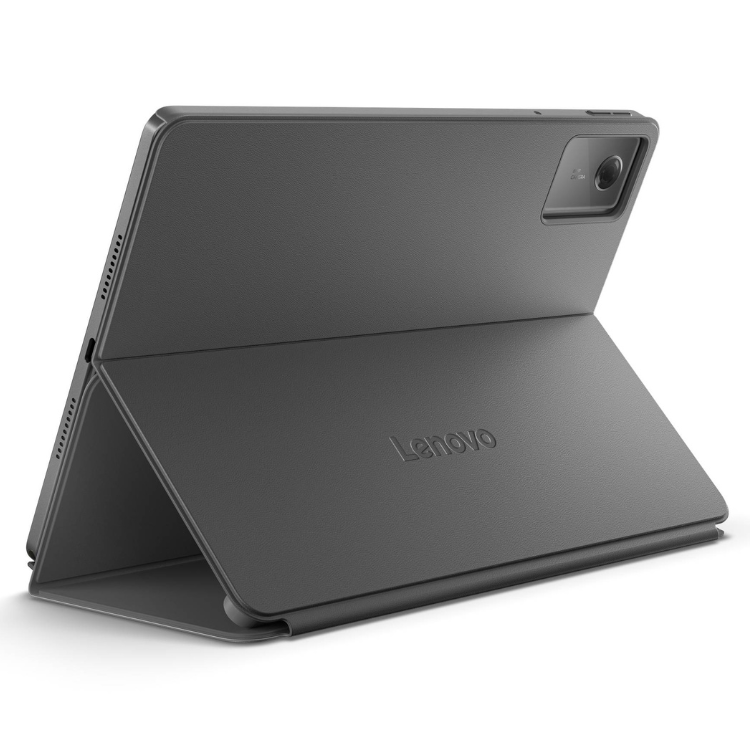 Tablet Lenovo Idea Tab cinzento com capa e caneta stylus.