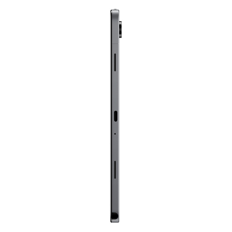 Tablet Samsung Galaxy Tab A11+ 5G cinzento, lado direito com várias aberturas.