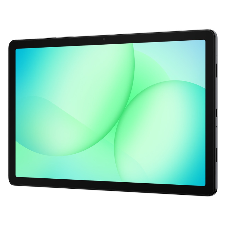 Tablet Samsung Galaxy Tab A11+ 5G cinzento com ecrã de cores vibrantes.