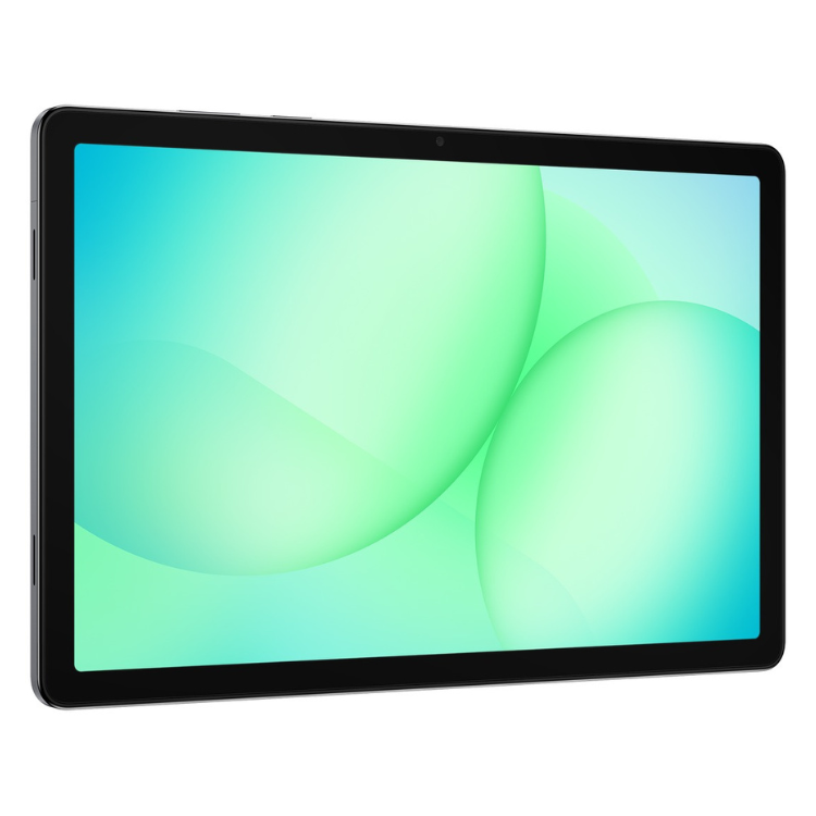 Tablet Samsung Galaxy Tab A11+ 5G cinzento com ecrã de cores vibrantes.