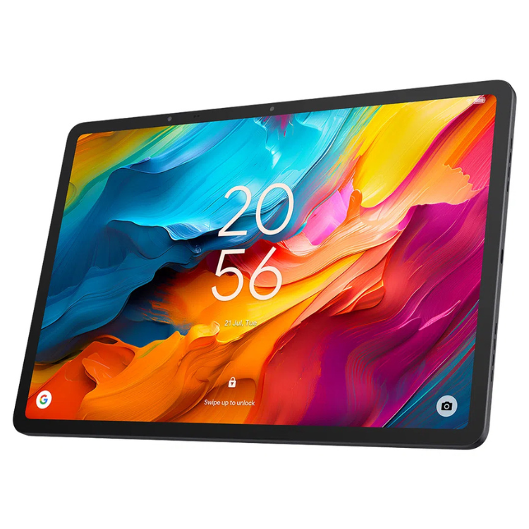 Tablet TCL NXTPAPER 14 cinzento, ecrã colorido com relógio.