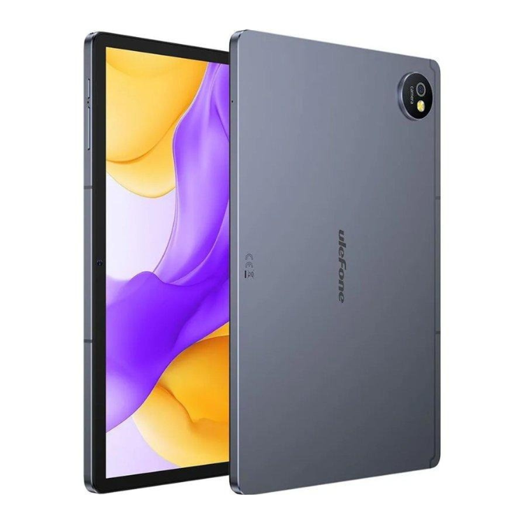 Tablet Ulefone Tab A10 cinzento 10.1" 4GB/128GB com ecrã ligado mostrando imagem de fundo colorido.