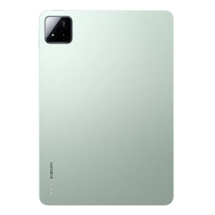 Tablet Xiaomi Pad 7 verde com câmera dupla e logotipo Xiaomi na parte inferior.