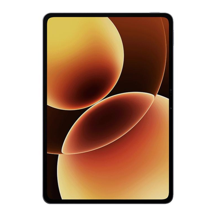 Tablet Xiaomi Pad 8 Pro 11" cinzento, ecrã com 3D gradiente de bolas em tons de castanho e amarelo.
