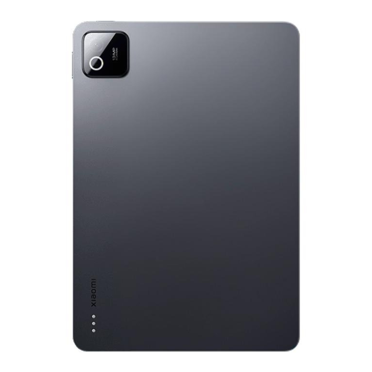 Tablet Xiaomi Pad 8 cinzento com câmera e marca Xiaomi na parte inferior.