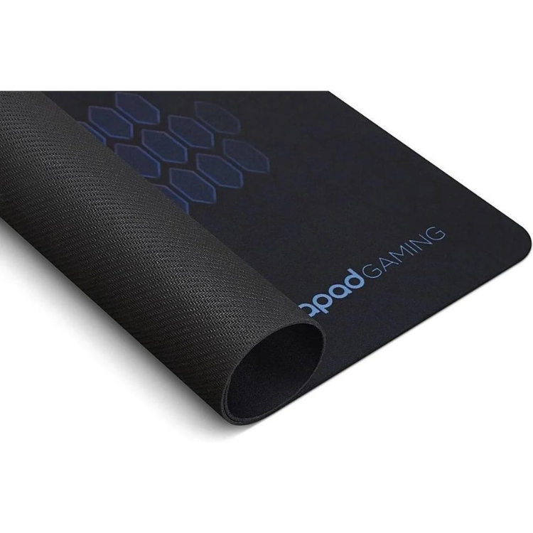 Lenovo IdeaPad Gaming cloth mousepad, black with blue hexagons and text.