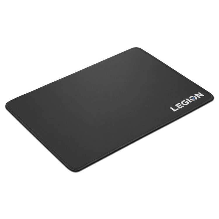 Black gaming mousepad, Lenovo Legion, cloth, rectangular.