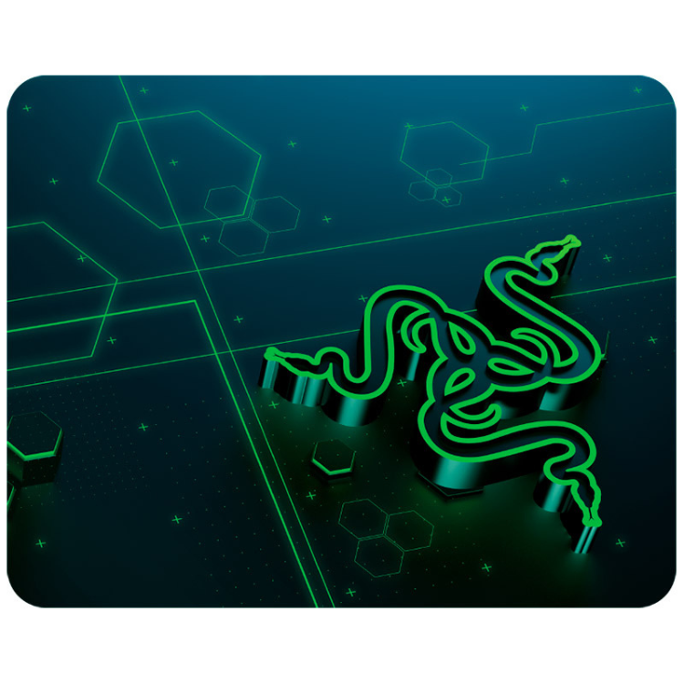 Razer Goliathus Mobile gaming mousepad with green Razer logo and neon design.