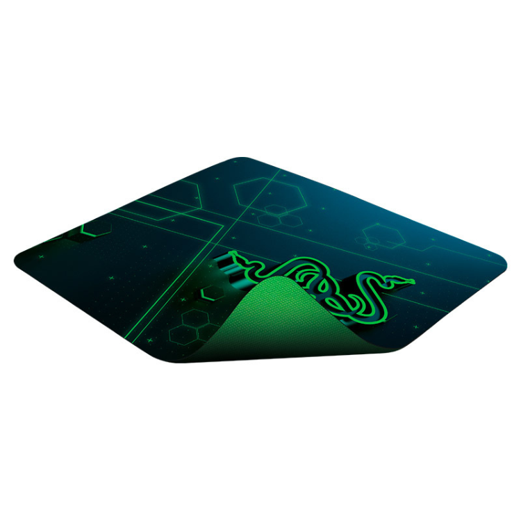 Razer Goliathus gaming mousepad, green and blue design with Razer logo.