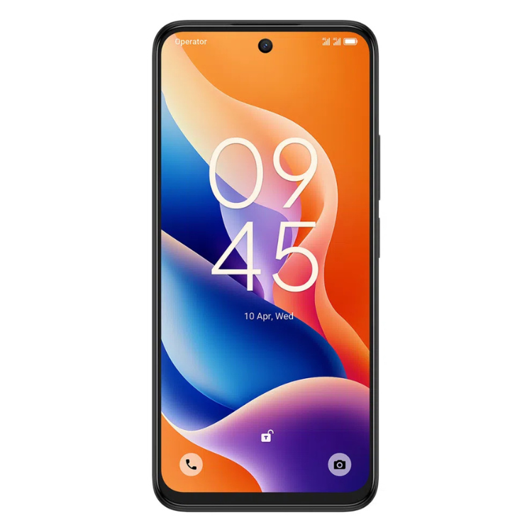 TCL 605 smartphone preto com ecrã ligado mostrando o ecrã de bloqueio.