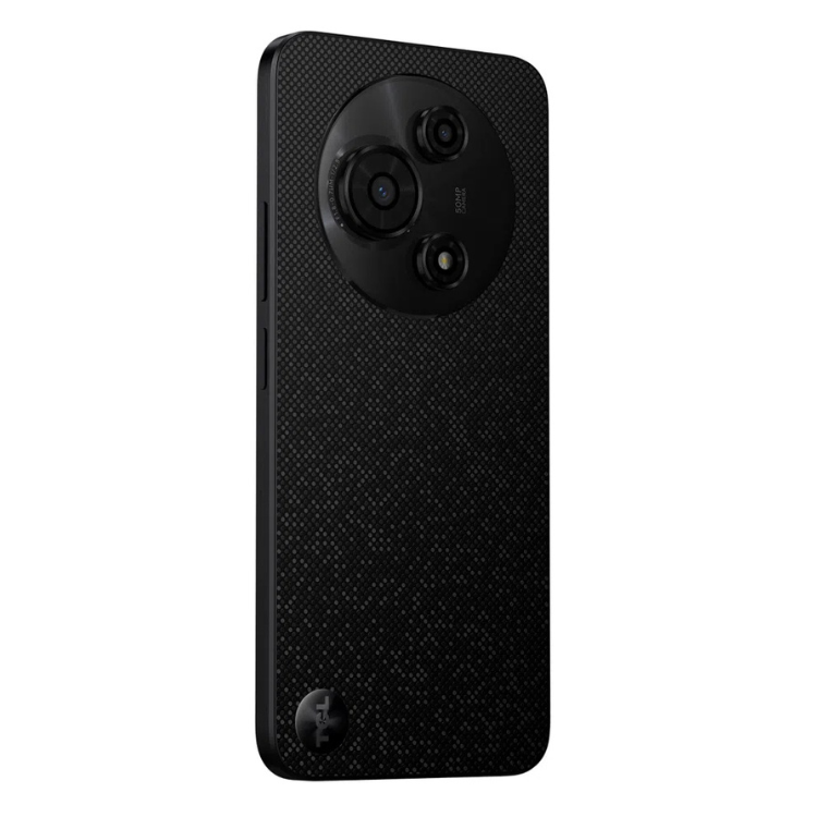 TCL 605 smartphone preto, 8GB/128GB, câmara tripla, logotipo TCL na parte inferior.