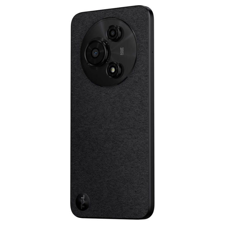 TCL 60 SE, smartphone preto com câmara tripla e textura fosca.