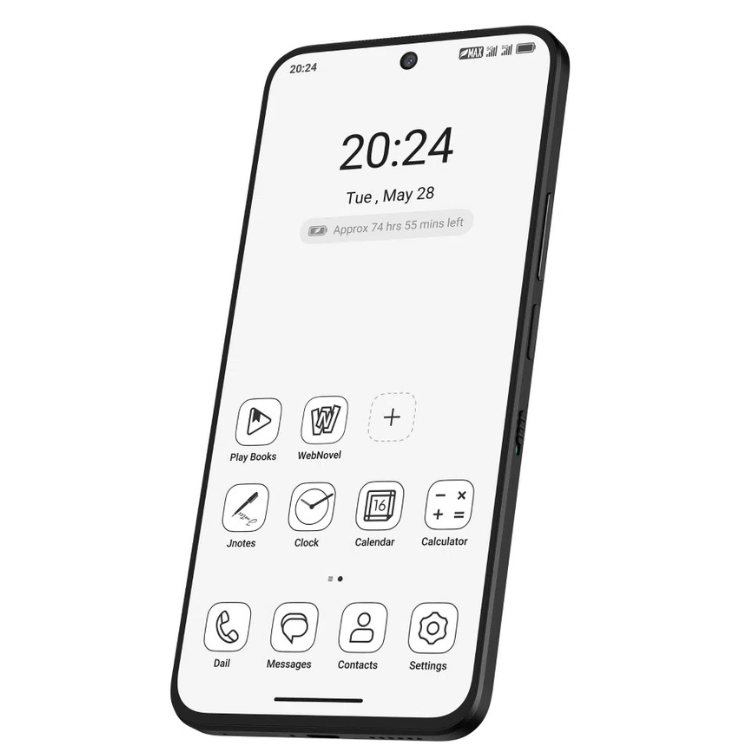 TCL 60 Ultra NXTPAPER, smartphone preto com ecrã ligado mostrando o ecrã inicial.