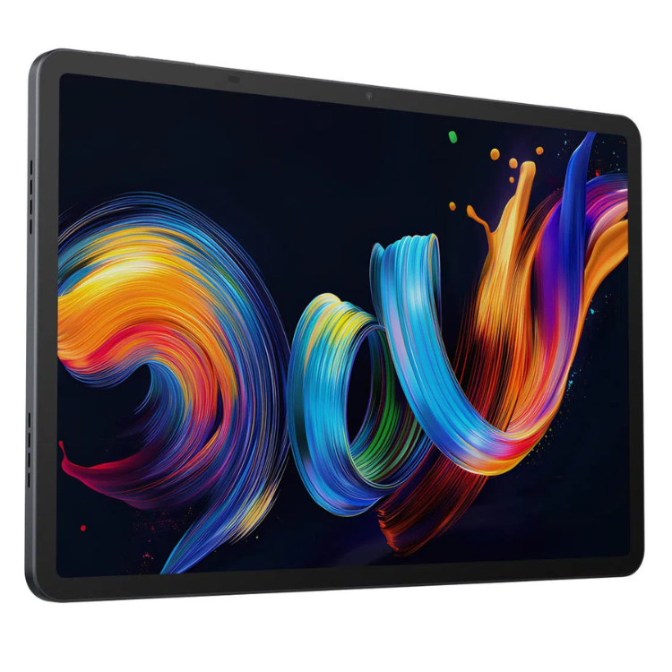 Tablet TCL NXTPAPER 11 Plus cinzento, ecrã colorido com ondas vibrantes.