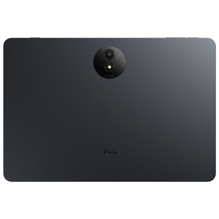 Tablet TCL NXTPAPER 11 Plus cinzento, câmara dupla e logotipo TCL na parte de trás.